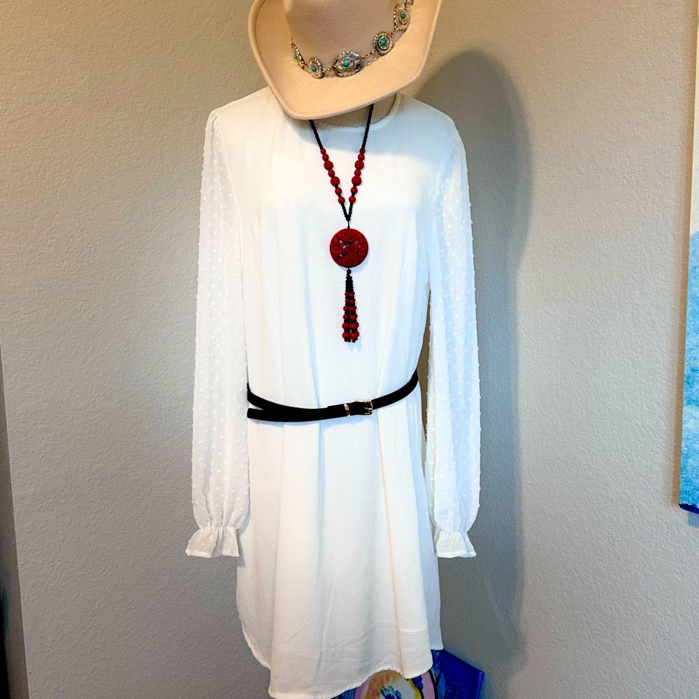 SHEIN white Midi-Length Dress  with High Neck